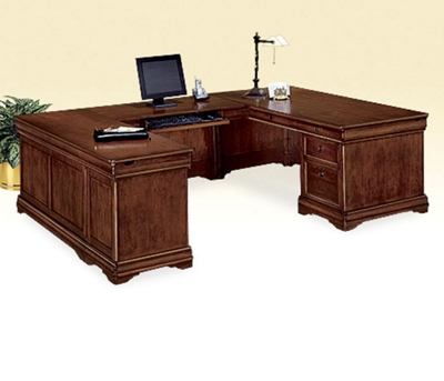 Chocolate Patina U-Desk with Left Bridge, 15145