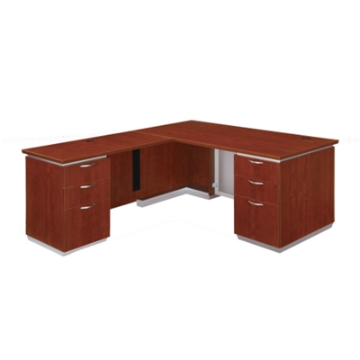 Inside View of the L-Desk with Left Return in Cognac Cherry Finish.