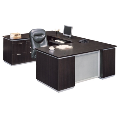 Executive U-Desk with Left Bridge and Personal File Credenza, 15460