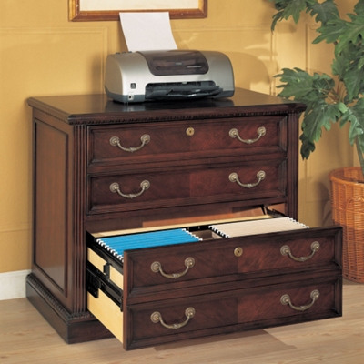 Lateral File has individual locking drawers.