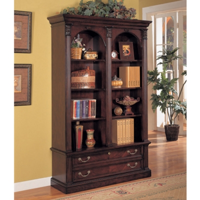Garnet Cherry Double Bookcase with File Drawer, 32809