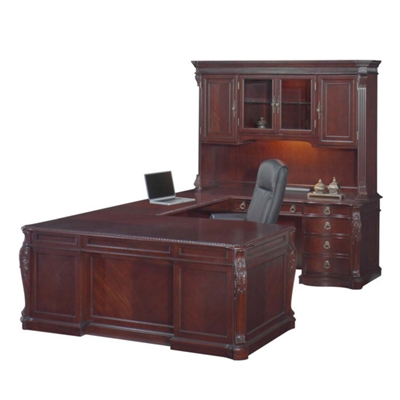 Old-World Right Bridge U-Desk with Hutch, 13100