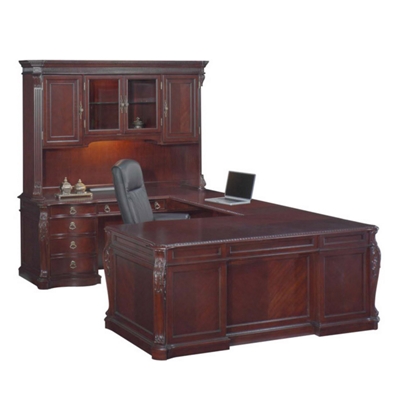 Old-World Left Bridge U-Desk with Hutch, 13101