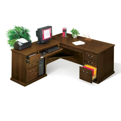 Traditional Oak Executive L-Desk with Left Return, 15385
