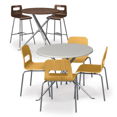 Mix and match regular and café tables to maximize your space and standing/sitting options.