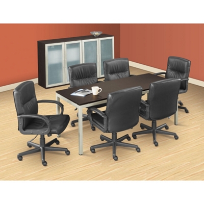 72" x 30" Conference Table with Chairs & Storage Cabinets with Glass Doors, 41547