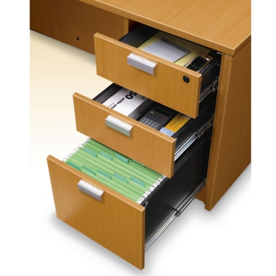 Drawers open easily on ball-bearing full-extension slides.