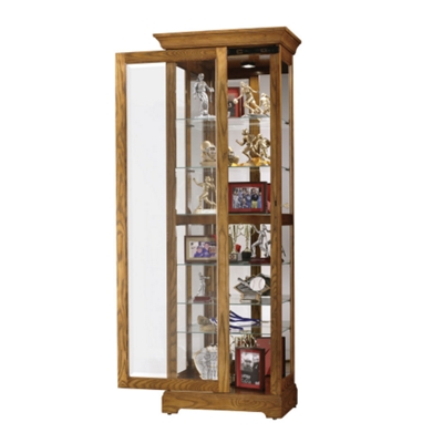 View of Oak Display Cabinet with Sliding Door Open