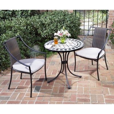 Three Piece Marble Tile Outdoor Bistro Set with Slope Arm Chairs, 85204