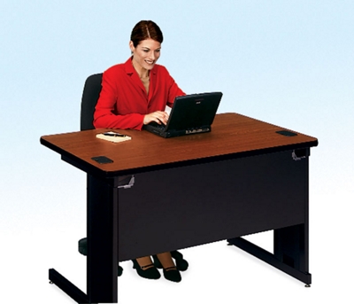 Modesty panel of 19-gauge steel adds to worker comfort
