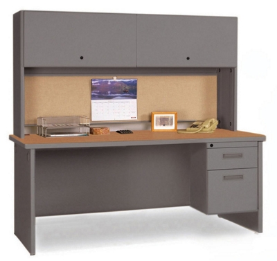 Steel Single Pedestal Desk with Hutch, 86116