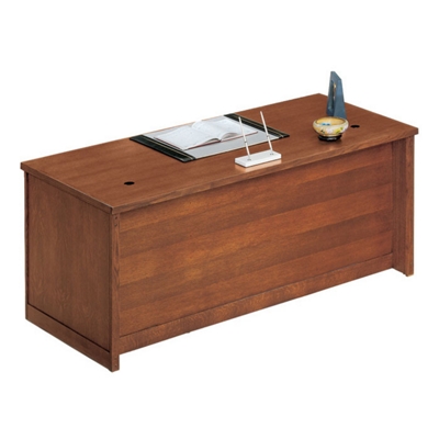 Desk has 2 letter/legal file drawers (one locks), one pencil drawer and 4 box drawers.