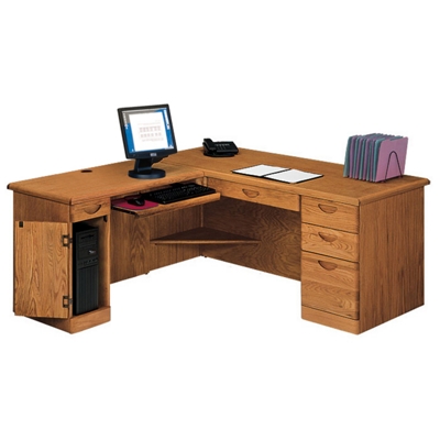 Medium Oak Computer L-Desk with Left Return
