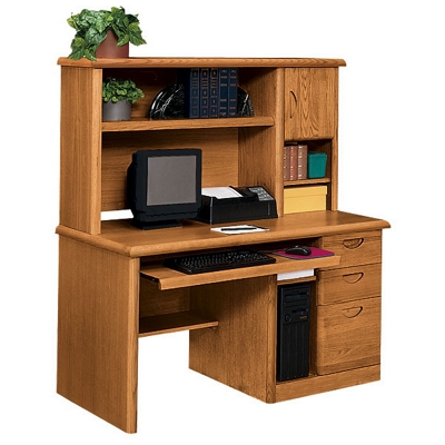 Medium Oak Computer Desk and Hutch Set, 10984