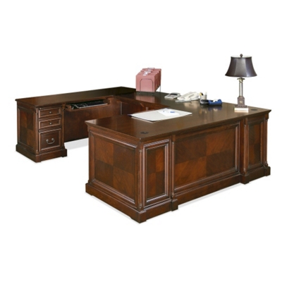 Cobblestone Cherry U-Desk with Left Bridge, 13004