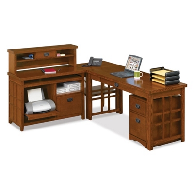 Mission Oak  L-Desk Complete Workstation, 13338
