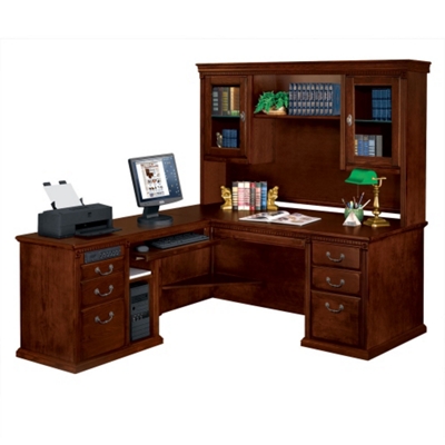 Huntington Cherry L-Desk with Left Return and Hutch, 13393