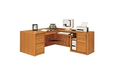 Medium Oak Computer L-Desk with Right Return, 15095