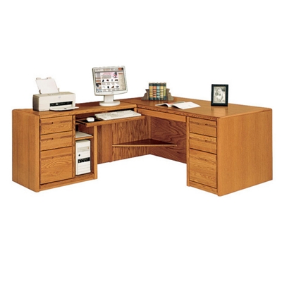 Medium Oak Computer L-Desk with Left Return, 15096