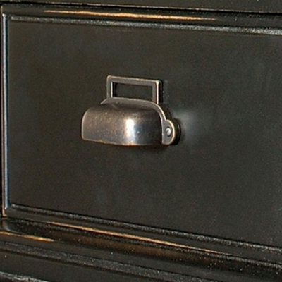 Distressed finish adds character to the media stand.