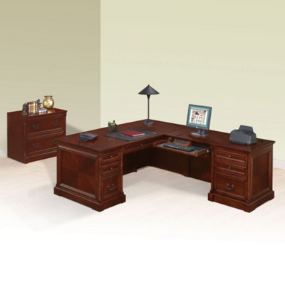 Cobblestone Cherry L-Desk with Right Return and Lateral File, 86183