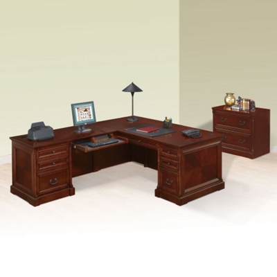 Cobblestone Cherry L-Desk with Left Return and Lateral File Set, 86184