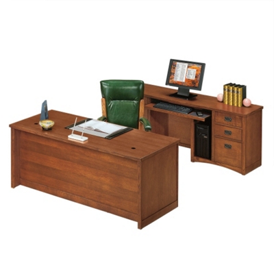 Mission Oak Executive Desk and Credenza Set, 86185