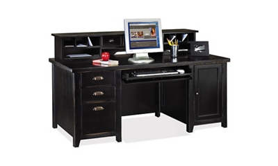 Distressed Black Computer Desk with Hutch