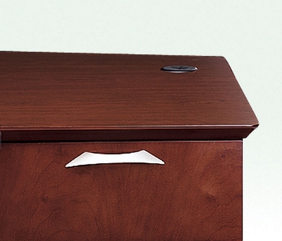Knife-edged top and contemporary brushed nickel hardware add sophisticated style