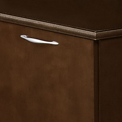L-Desk shown in Mocha finish with Platinum handles