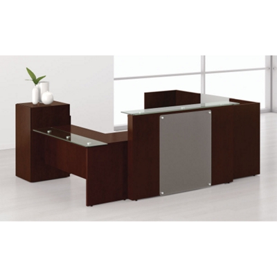 Wood Veneer Reception U-Desk with Right Return