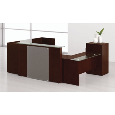 Wood Veneer Reception U-Desk with Left Return
