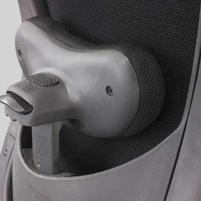 Adjustable Lumbar Support moves up/down and in/out for maximum support.