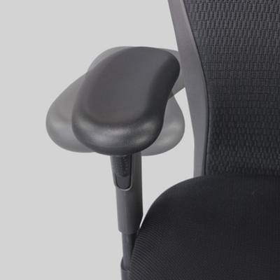 Armrests move in multiple directions; with lockable swivel pads.