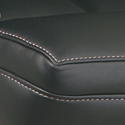 Close-up view of contrasting stitching.