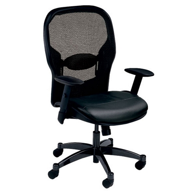 Leather Ergonomic Chair with Arms and Mesh Back