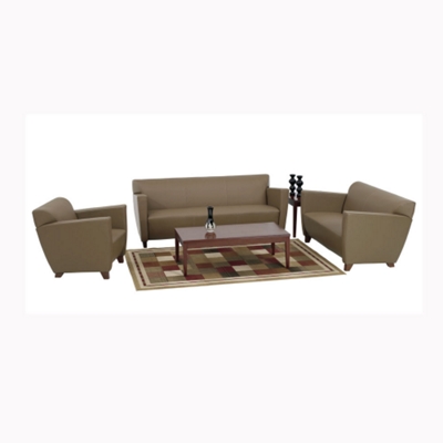 Room scene shown in Taupe Leather and Cherry Finish