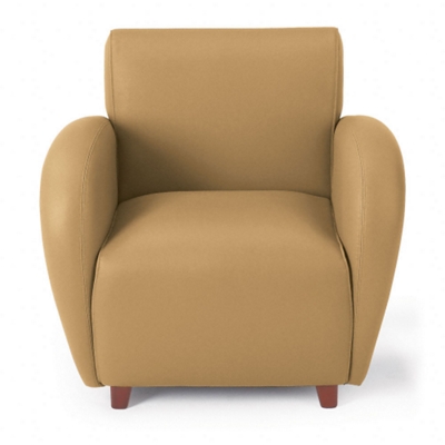 Front View of Chair in Taupe Upholstery