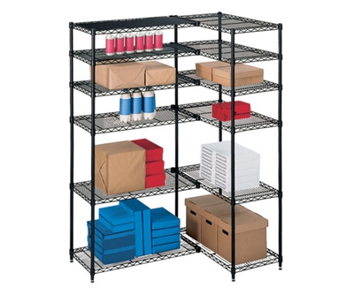 L Shaped Storage Unit with 12 Wire Shelves