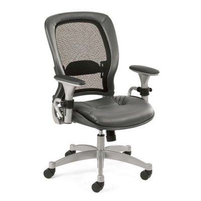 Ergonomic Chair with Gray Leather Seat and Mesh Back