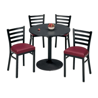 Four Vinyl Slat-Back Chairs and 36" Round Table