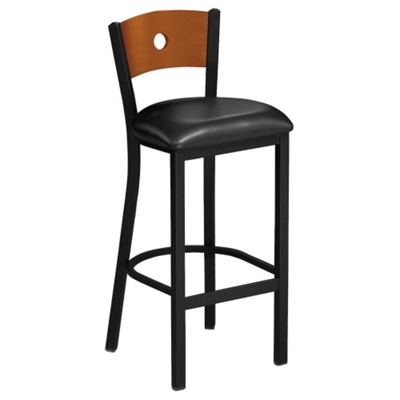 Circle-Back Stool with Wood Back and Black Frame, 44217