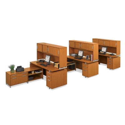 Three-Person L-Desk Workstation with Hutch, 13242