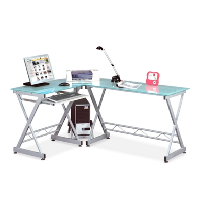 L-Shape Glass & Steel Desk with Left Return, 15970