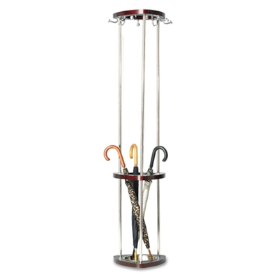 Wood and Chrome Coat Tree with Umbrella Rack, 91345