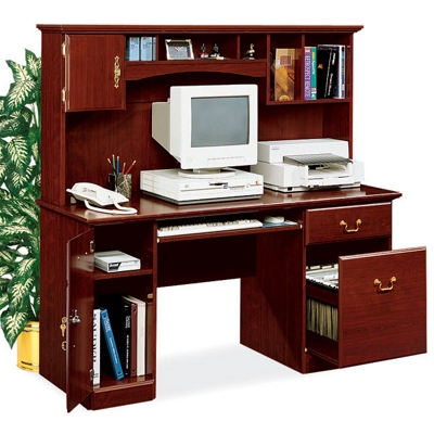 Traditional Classic Cherry Computer Desk and Hutch