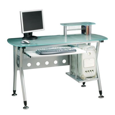 Computer Desk with Glass Top and Satin Frame, CD02624