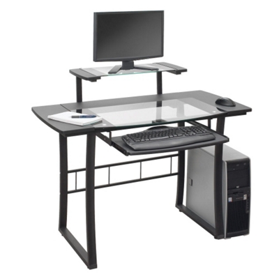 Dual Tiered Computer Desk with Glass Worksurface, CD02623