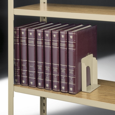 Optional book stop keeps shelves organized.
