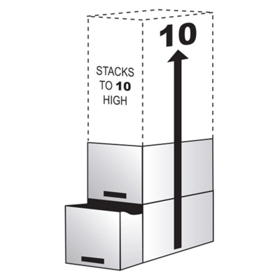 Boxes stack 10 high.